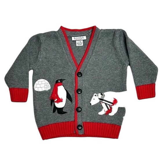 Kitestrings by Hartstrings Baby Cardigan Sweater Cotton Polar Bear Penguin 6-9M - Picture 1 of 10